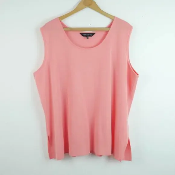 Ming Wang 2X Shell Top Sleeveless Knit Pink Spring Career Classic Staple Blouse - Picture 1 of 6